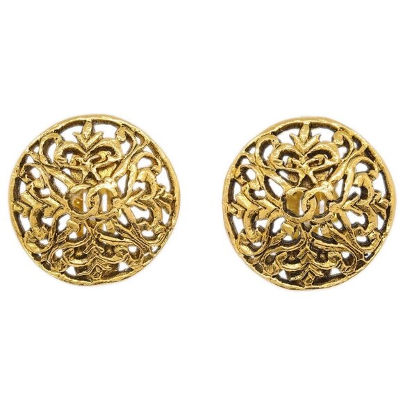 Chanel Button Earrings Clip-On Gold - Picture 1 of 4